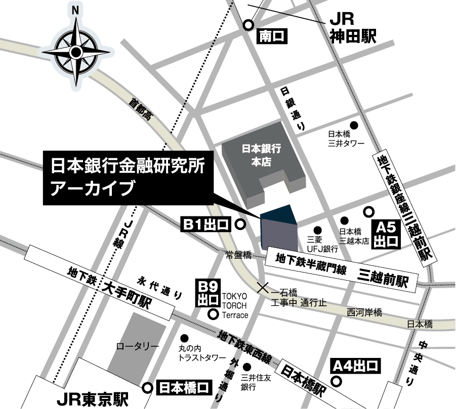 アーカイブの閲覧場所の地図