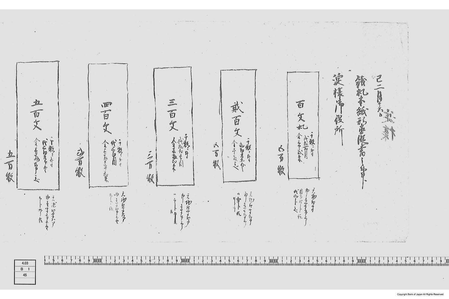 銭札本紙形値段書之事（札紙代金書上）