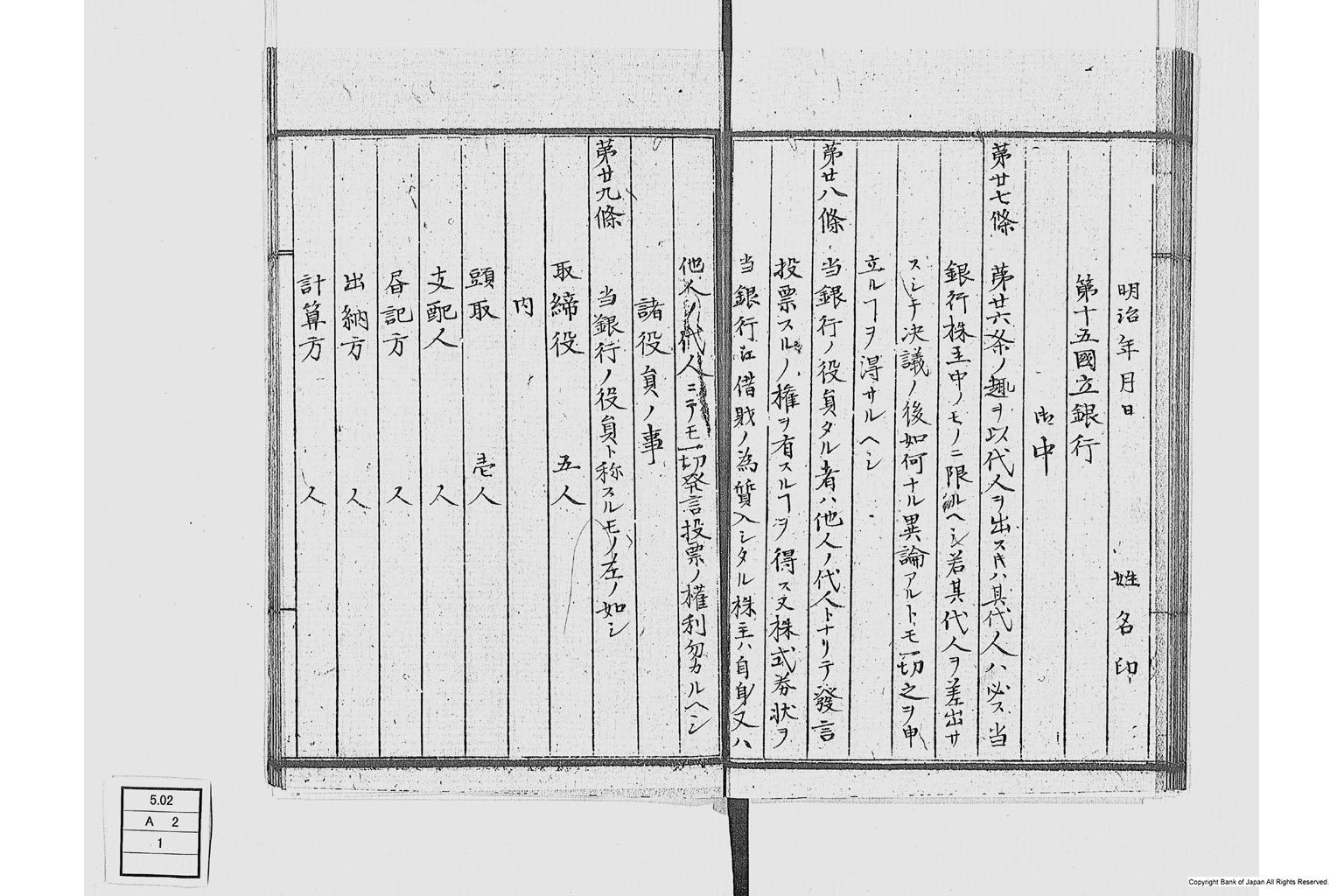 第十五国立銀行関係書類